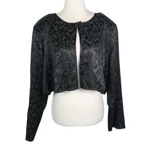 Vintage 90s Von Bramlett Black Damask Print Crop Bolero Evening Jacket